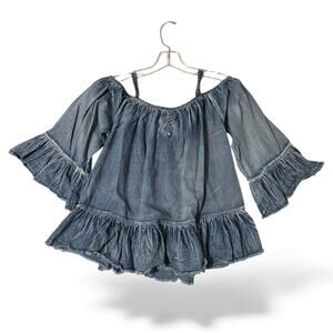 Denim Jean Chambray Off Shoulder Size M Blue Sans Souci Boho Hippie Western